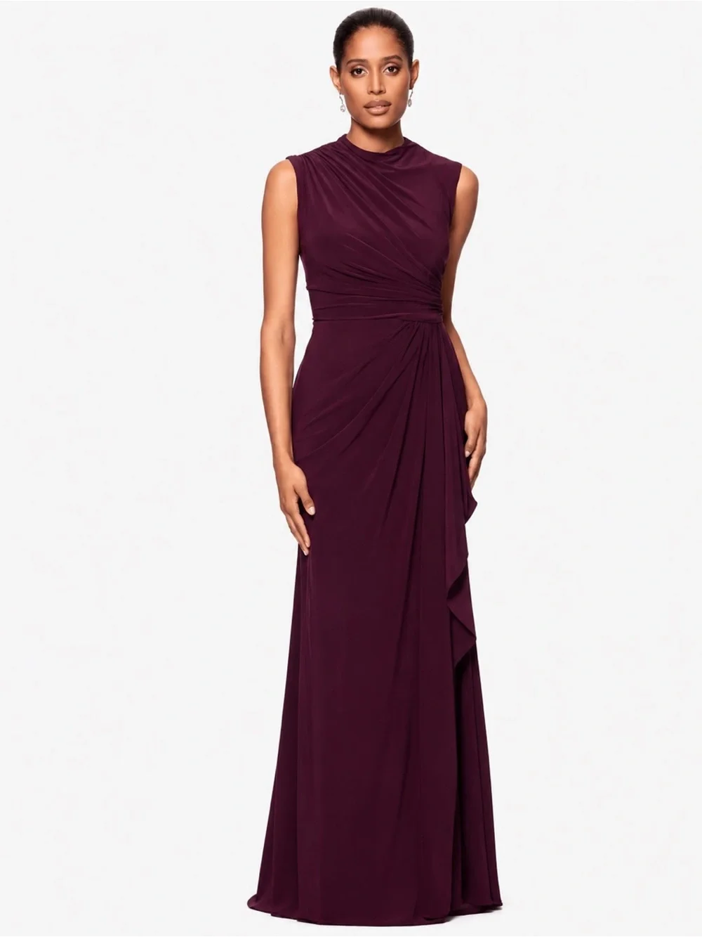 Betsy Adam Burgundy Ruched Sleeveless Gown Formal Evening Dress USA Size 12